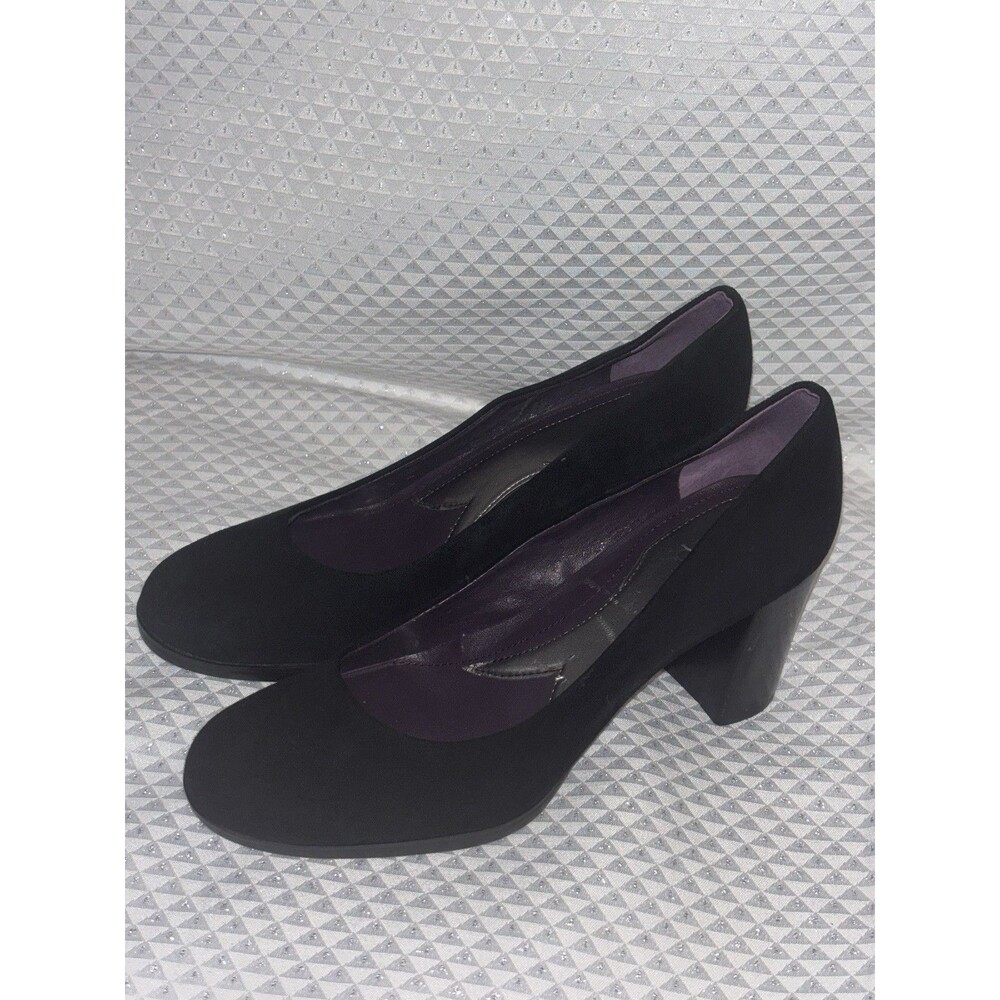 Franco Sarto Women's Black Leather Slip-On Round Toe Block Heel Pumps 8M